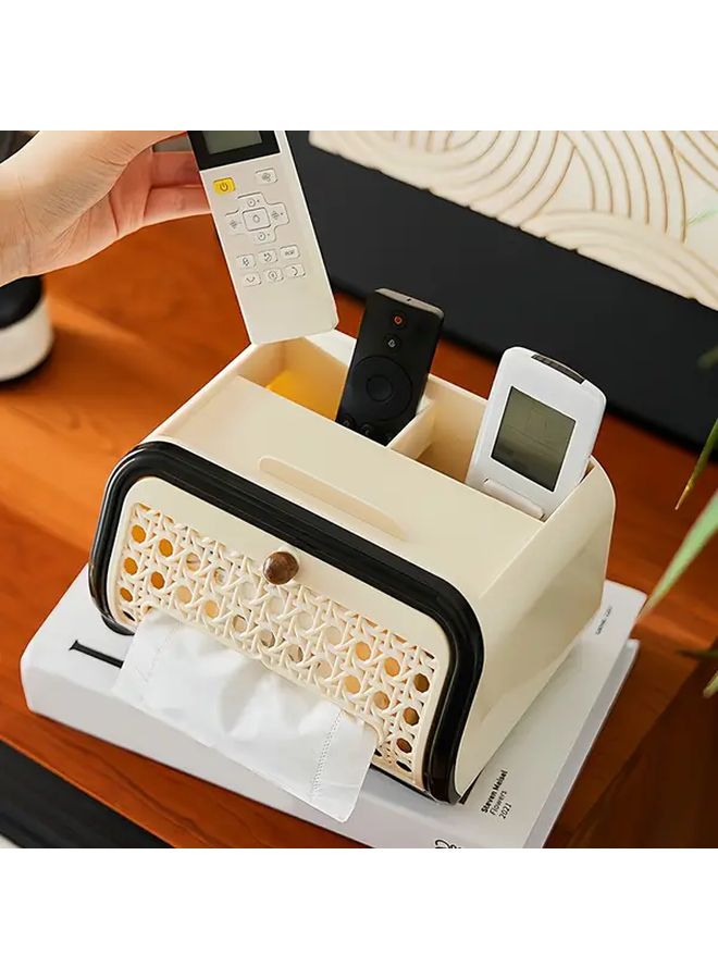 منظم مكتب حليبي بألوان رجعية مع علبة مناديل وحامل نظارات وجهاز تحكم عن بعد - Image 4